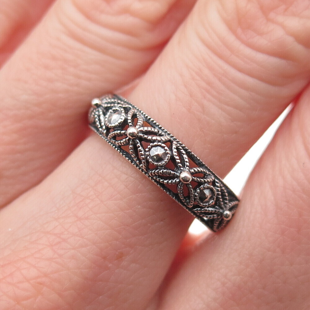 Nevada 925 Sterling Silver Vintage Floral Oxidized Ring Size 7.5